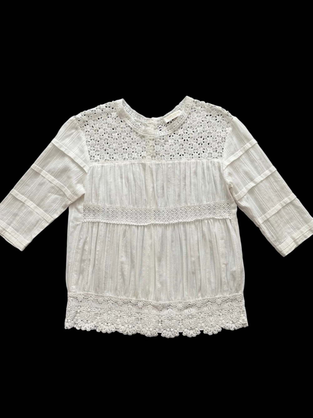 Ramy Brook Top Blouse 3/4 sleeve Womens XS Bohemian Crochet Peasant Romantic